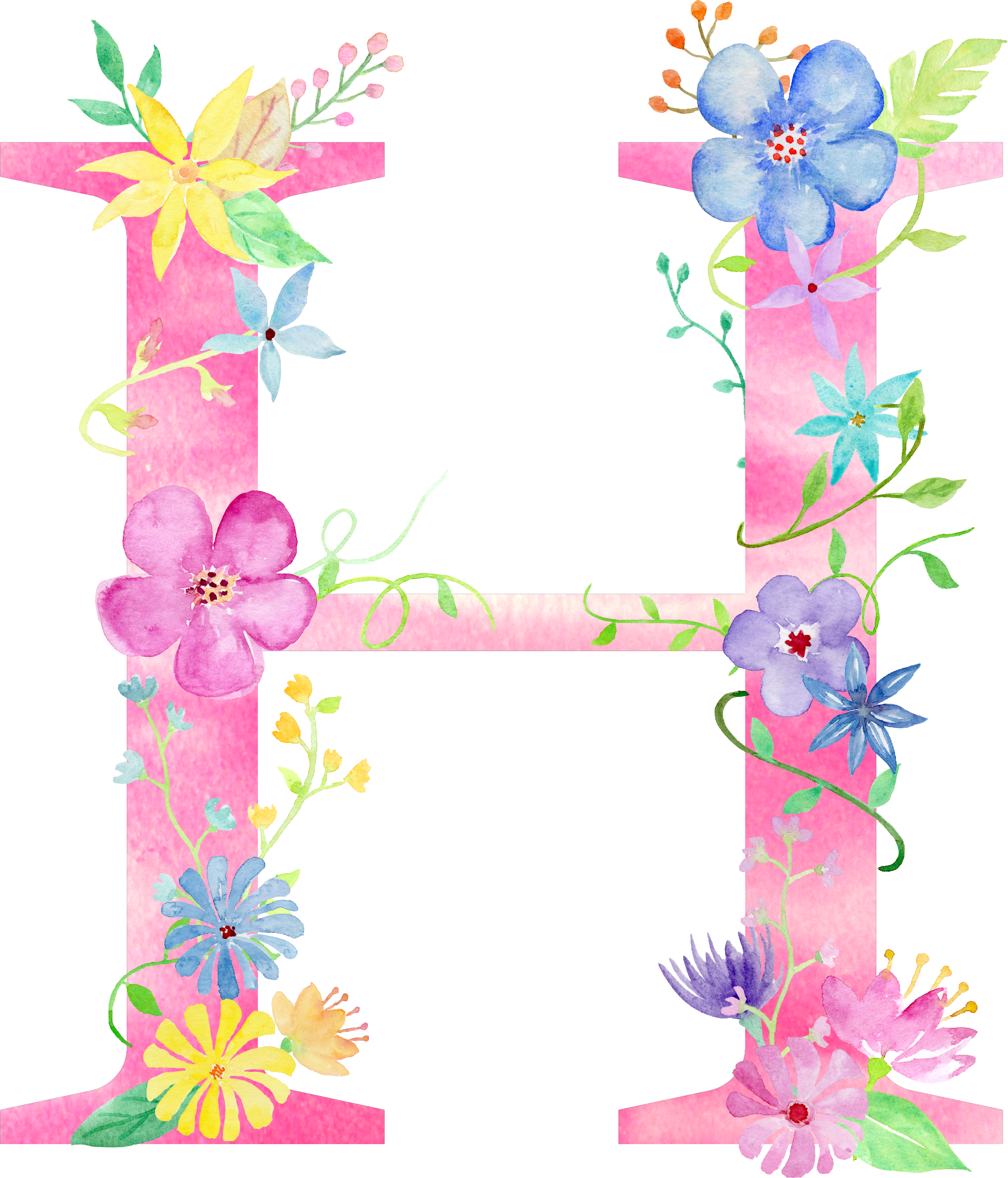 Çiçek alfabesi şeffaf PNG