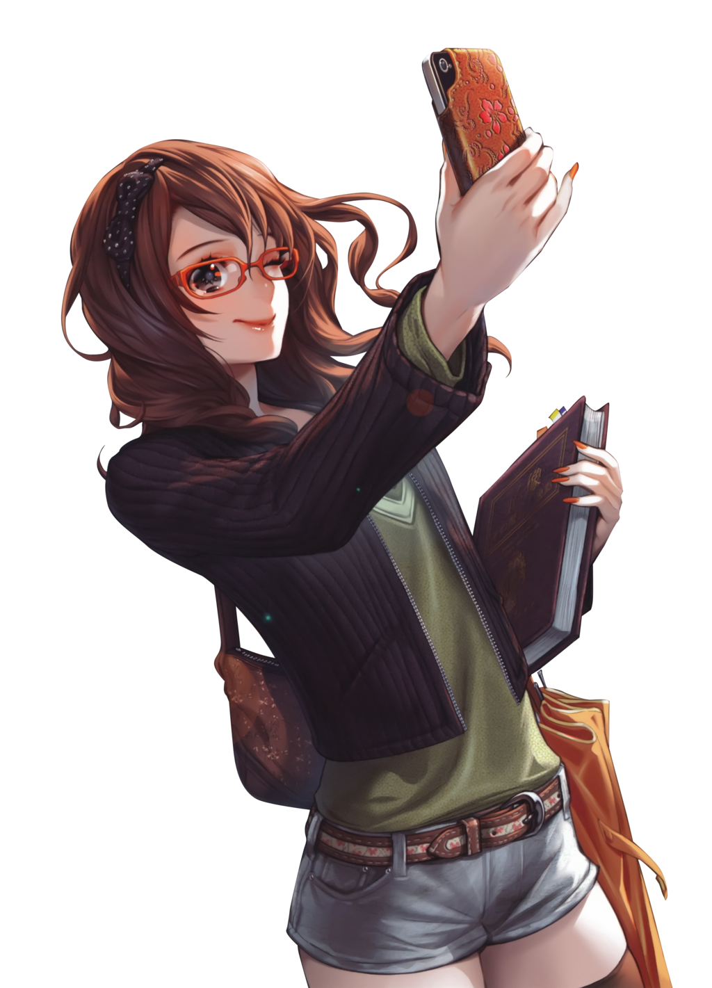 Anime Girl Using Mobile Phone Transparent PNG