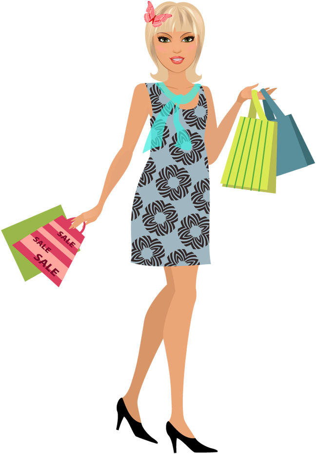 Clipart Girl Holding Shopping Bag Transparent PNG