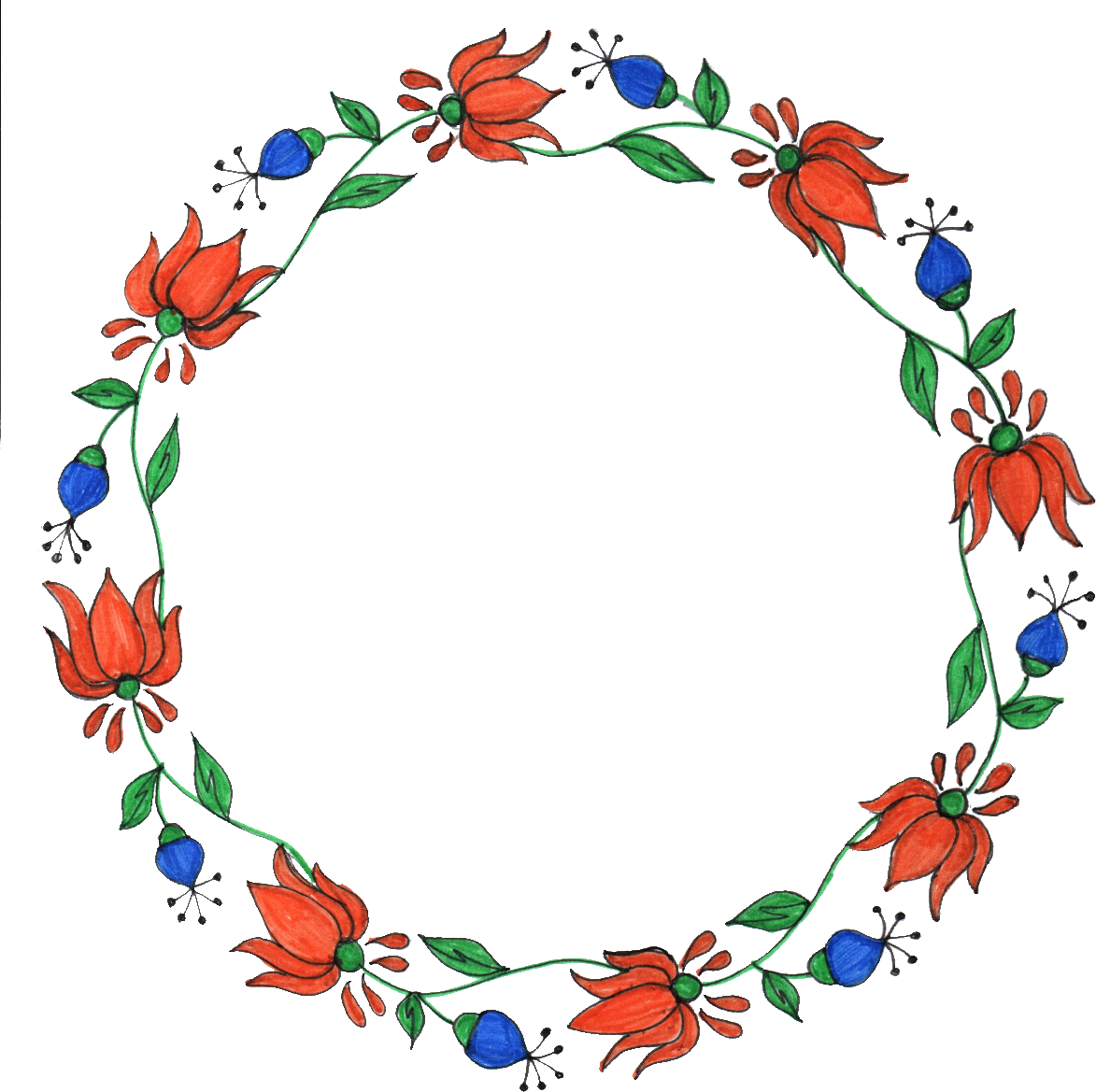 Drawing Floral Circle Border Frame PNG Image