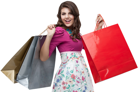 Excited Girl Holding Shopping Bag Transparent PNG