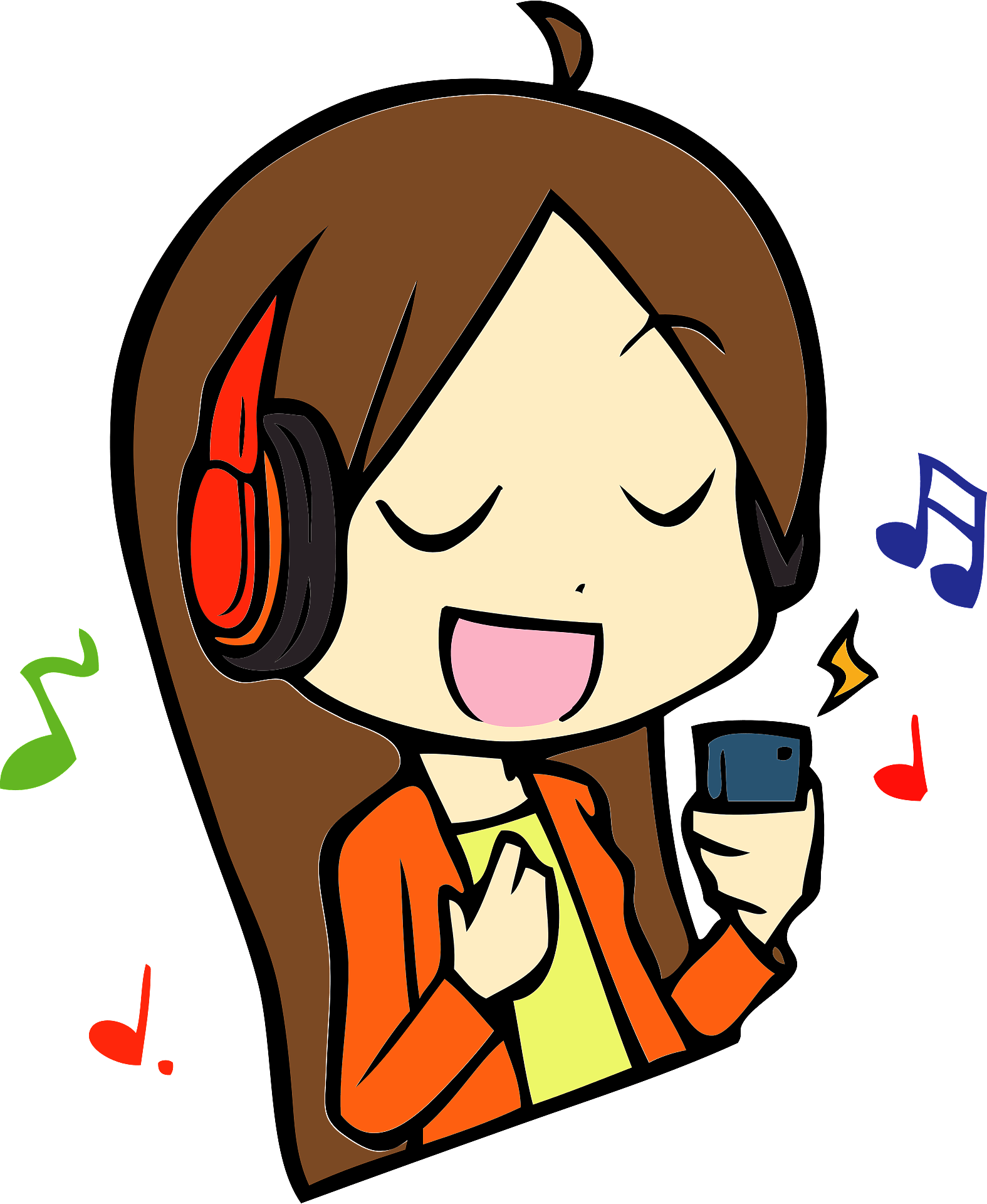 Girl Listening Music Vector Clipart PNG