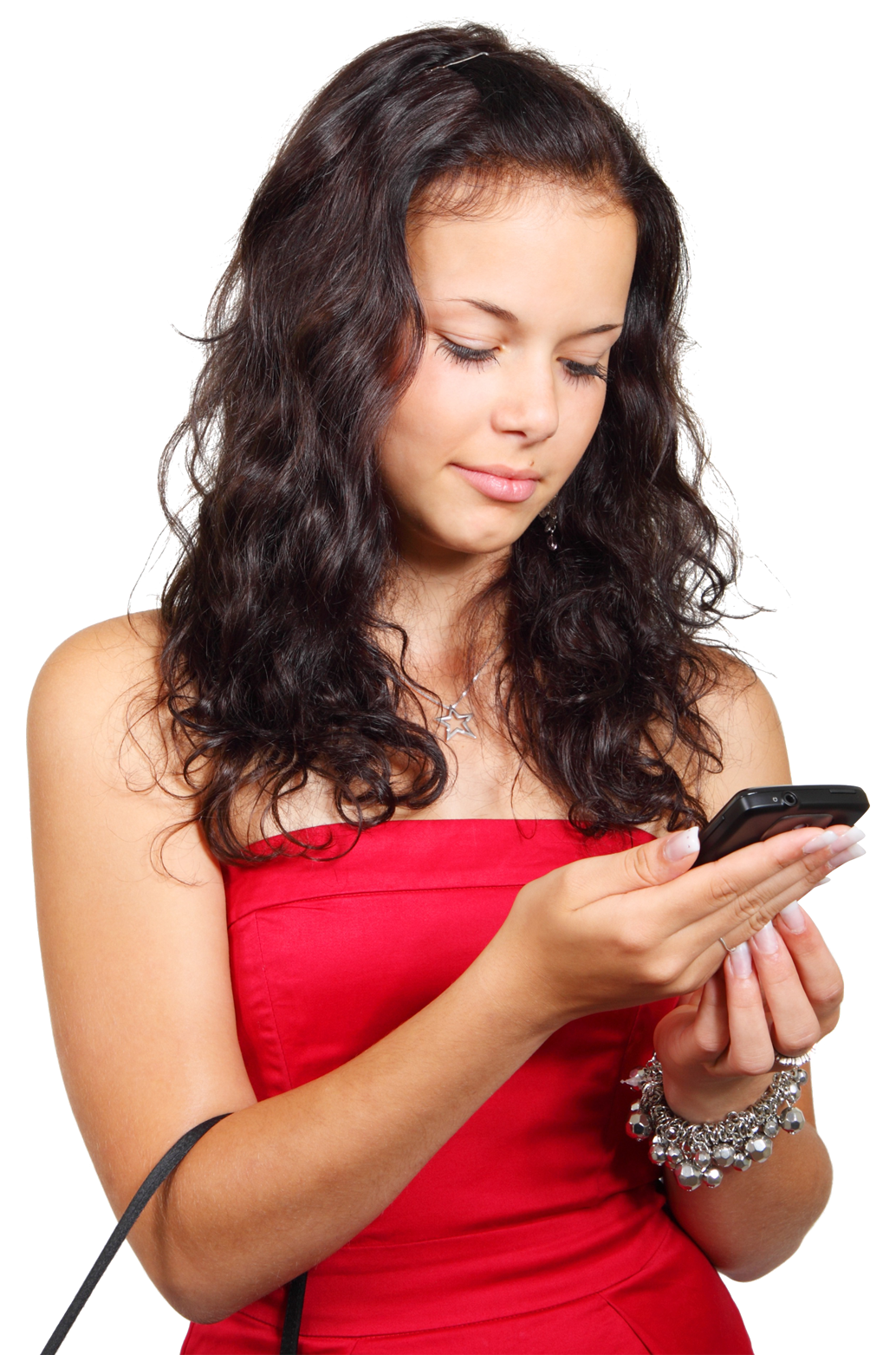 Girl Using Mobile Phone Hand Holding Transparent PNG
