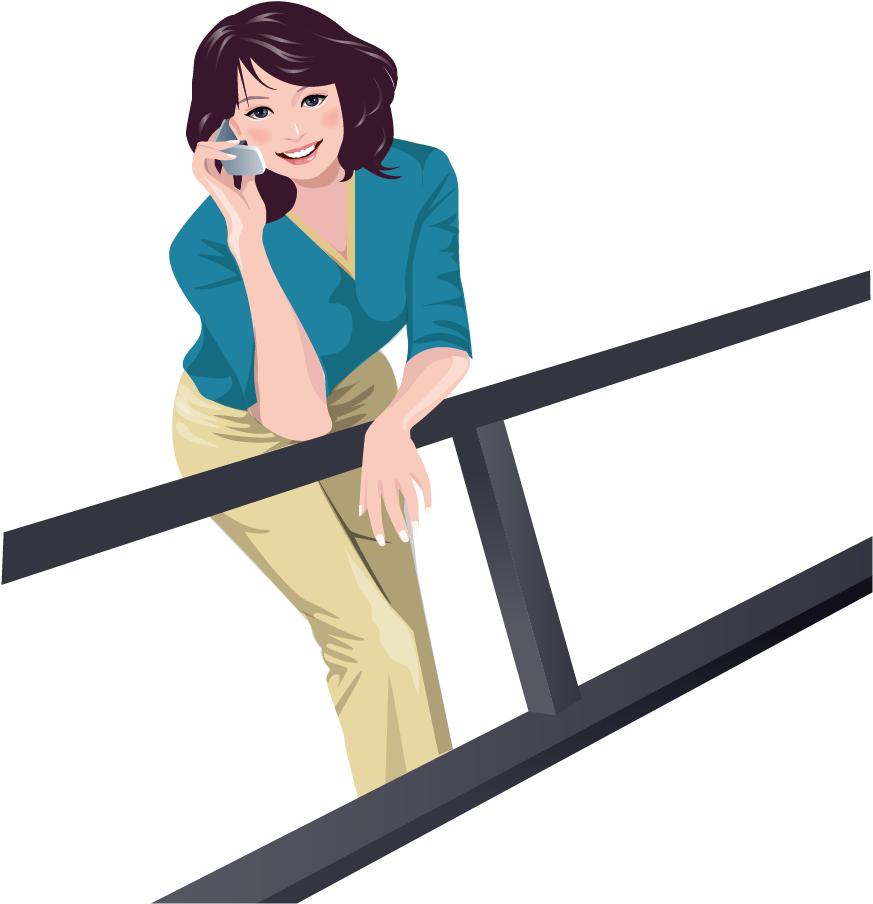 Girl Using Mobile Phone Vector Clipart Transparent PNG
