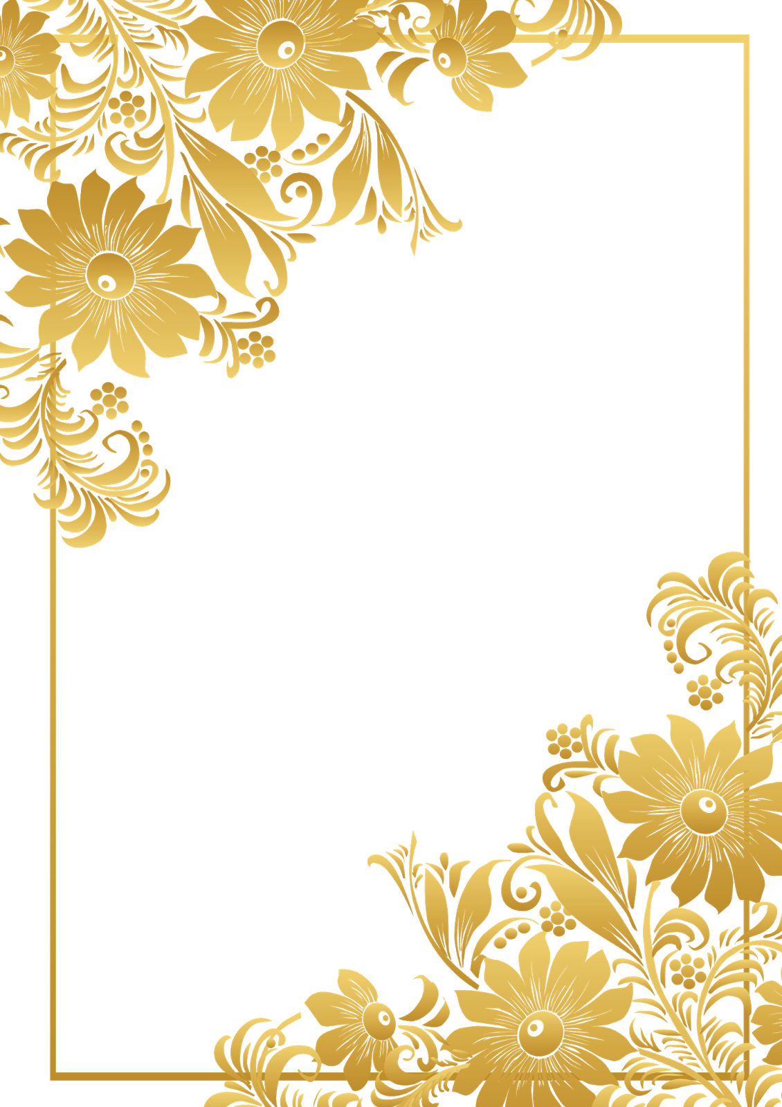 Cadre de bord de fleur doré Transparent PNG