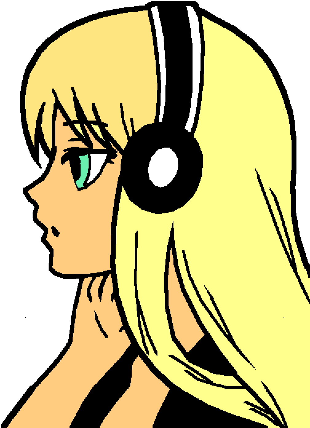 Gadis rambut emas mendengarkan musik PNG