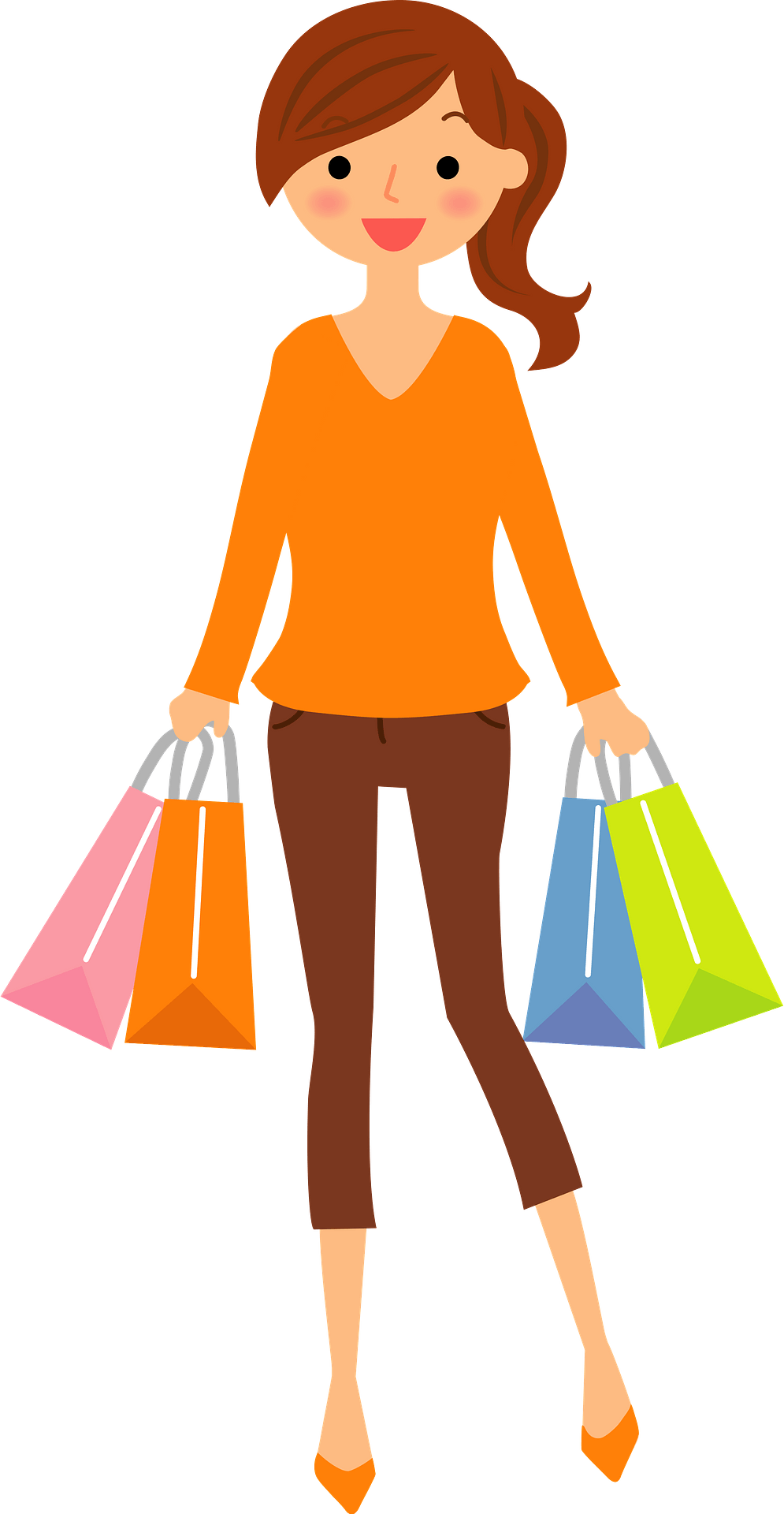 Happy Girl Holding Shopping Bag PNG