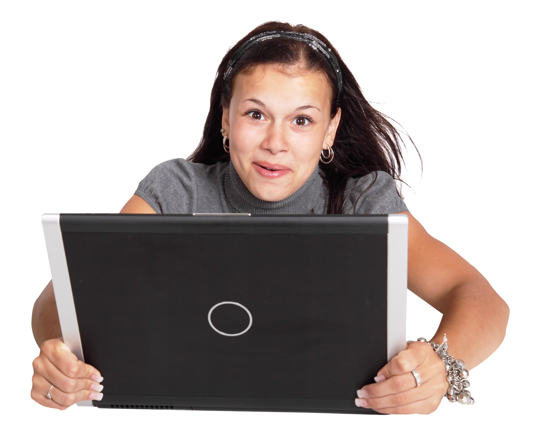 Happy Girl Using Laptop Transparent PNG