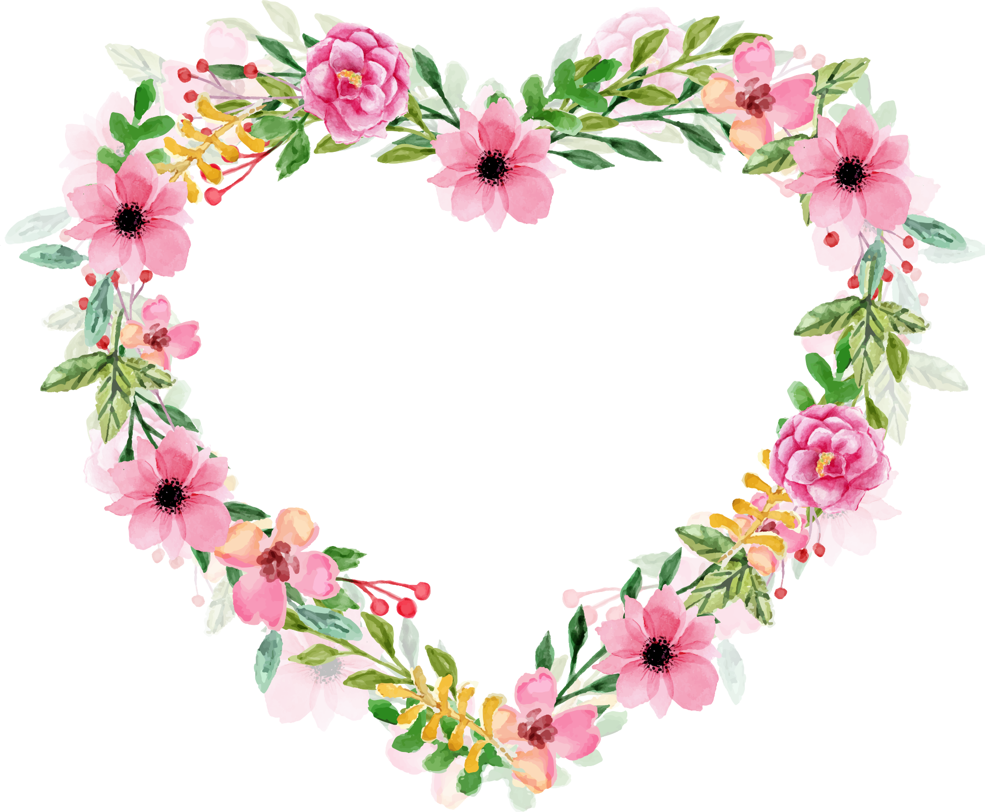 ภาพหัวใจดอกไม้โรแมนติก PNG