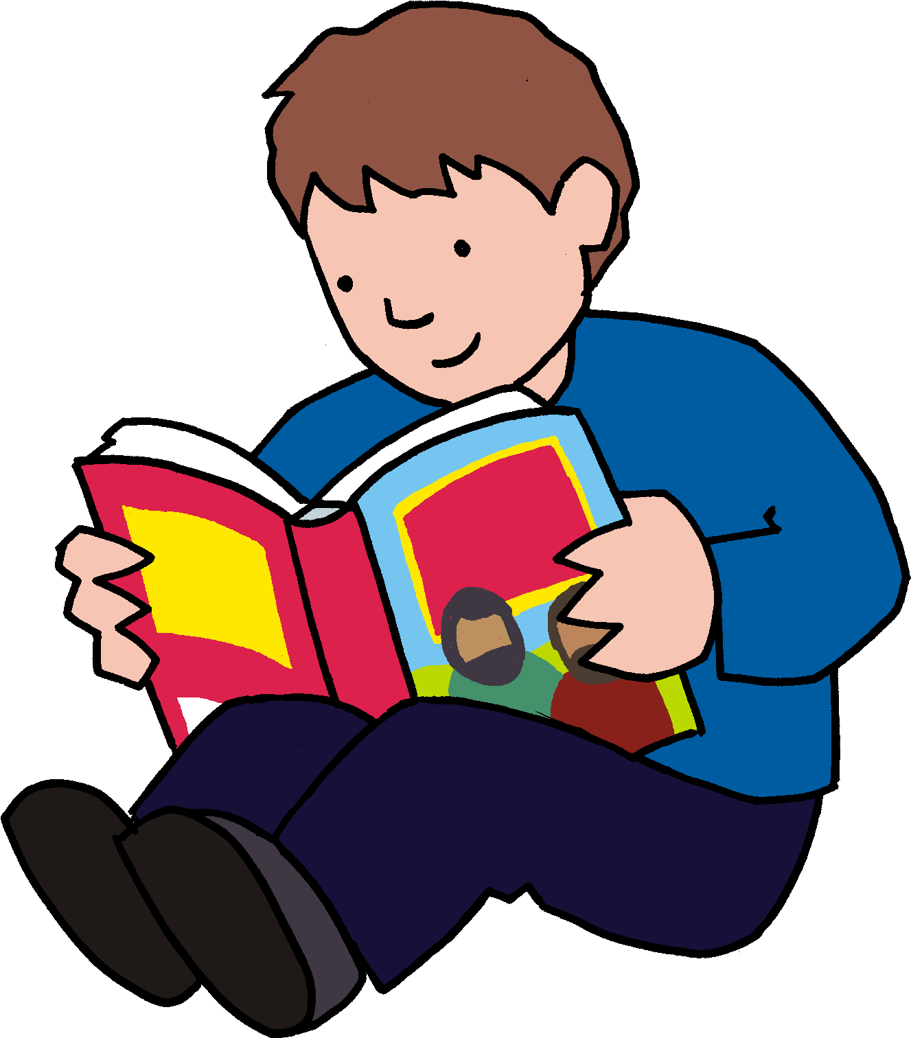 Sitting Boy Reading Book PNG File