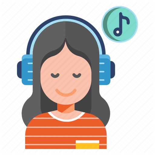 Smiling Girl Listening Music Clipart PNG