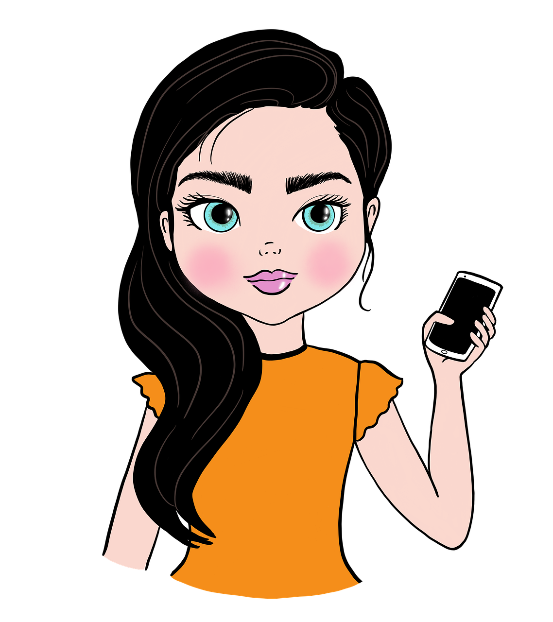 Vector Clipart Girl Using Mobile Phone Transparent PNG | PNG Mart