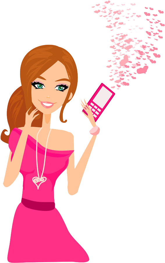 Young Girl Using Mobile Phone Clipart Transparent PNG