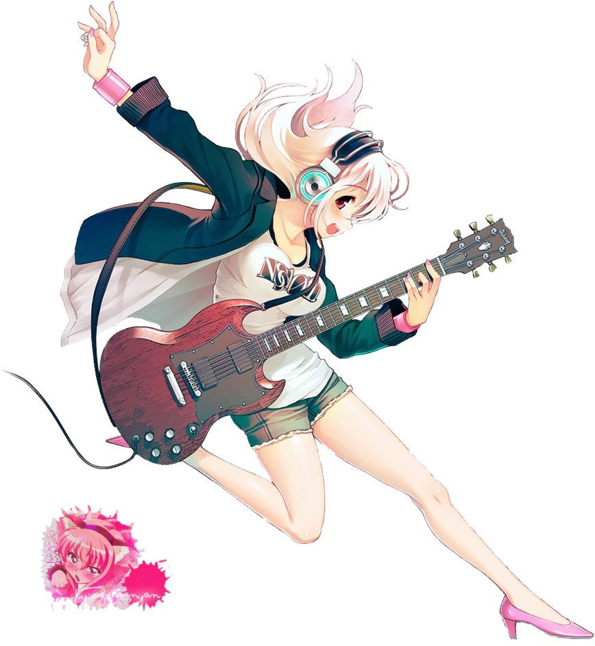 Anime Gitarrenmädchen-PNG-Bild