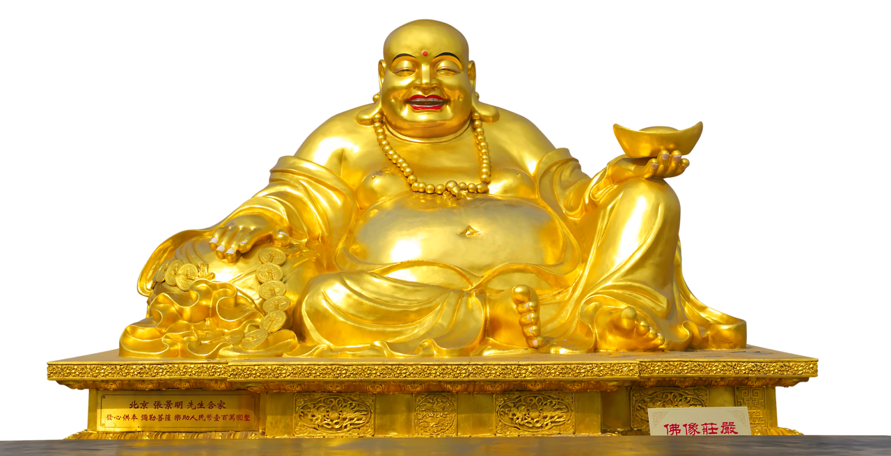 Dourado rindo buddha PNG hd