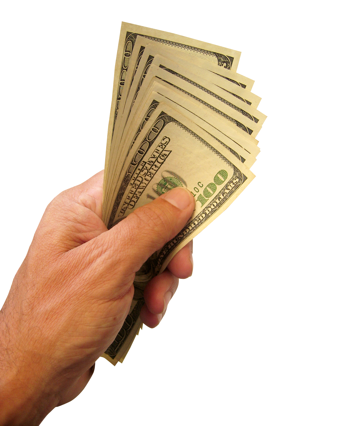 Male Hand Holding Dollars PNG Transparent Image