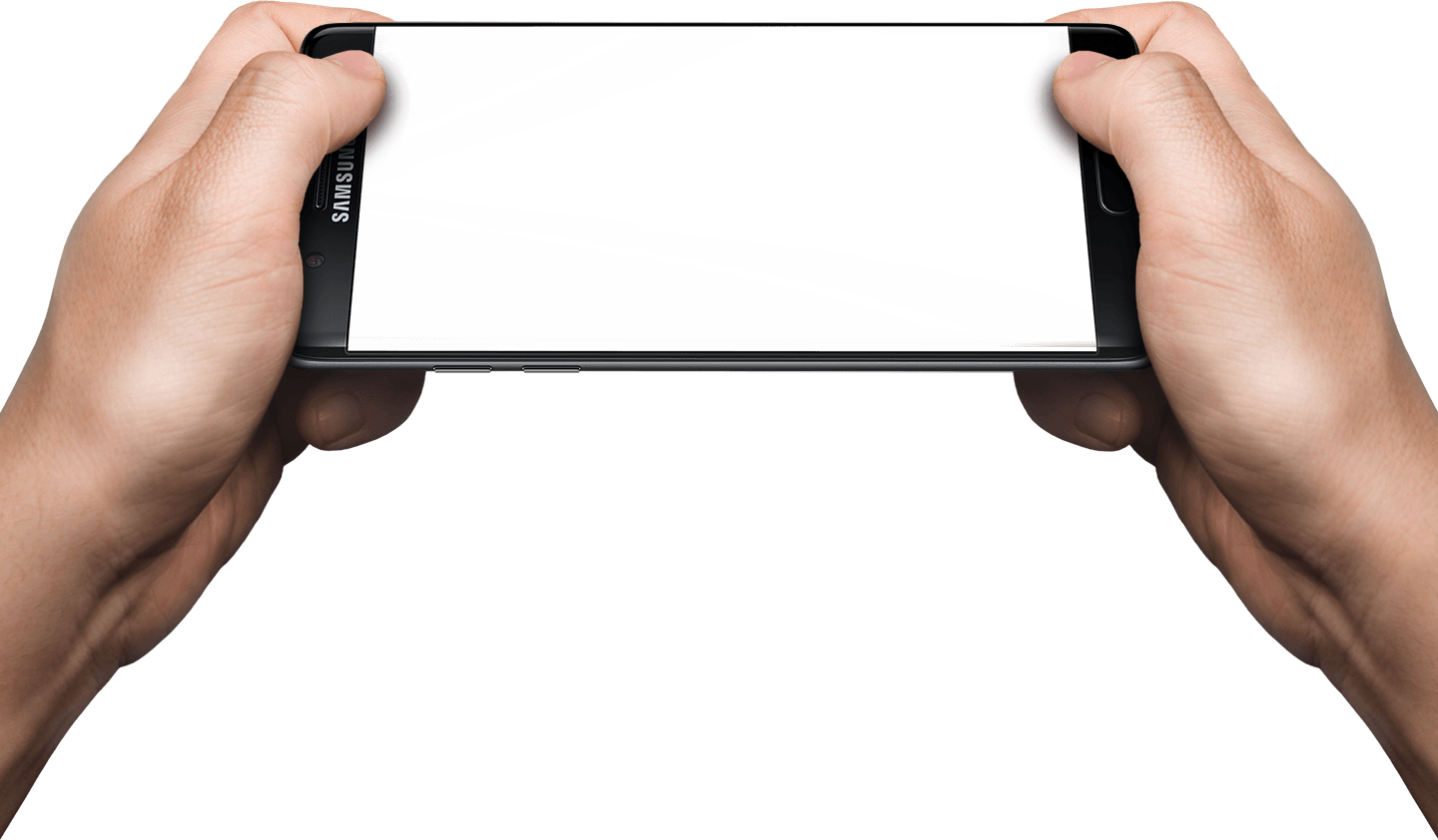 Mockup-Hand, die Smartphone transparentem Hintergrund hält