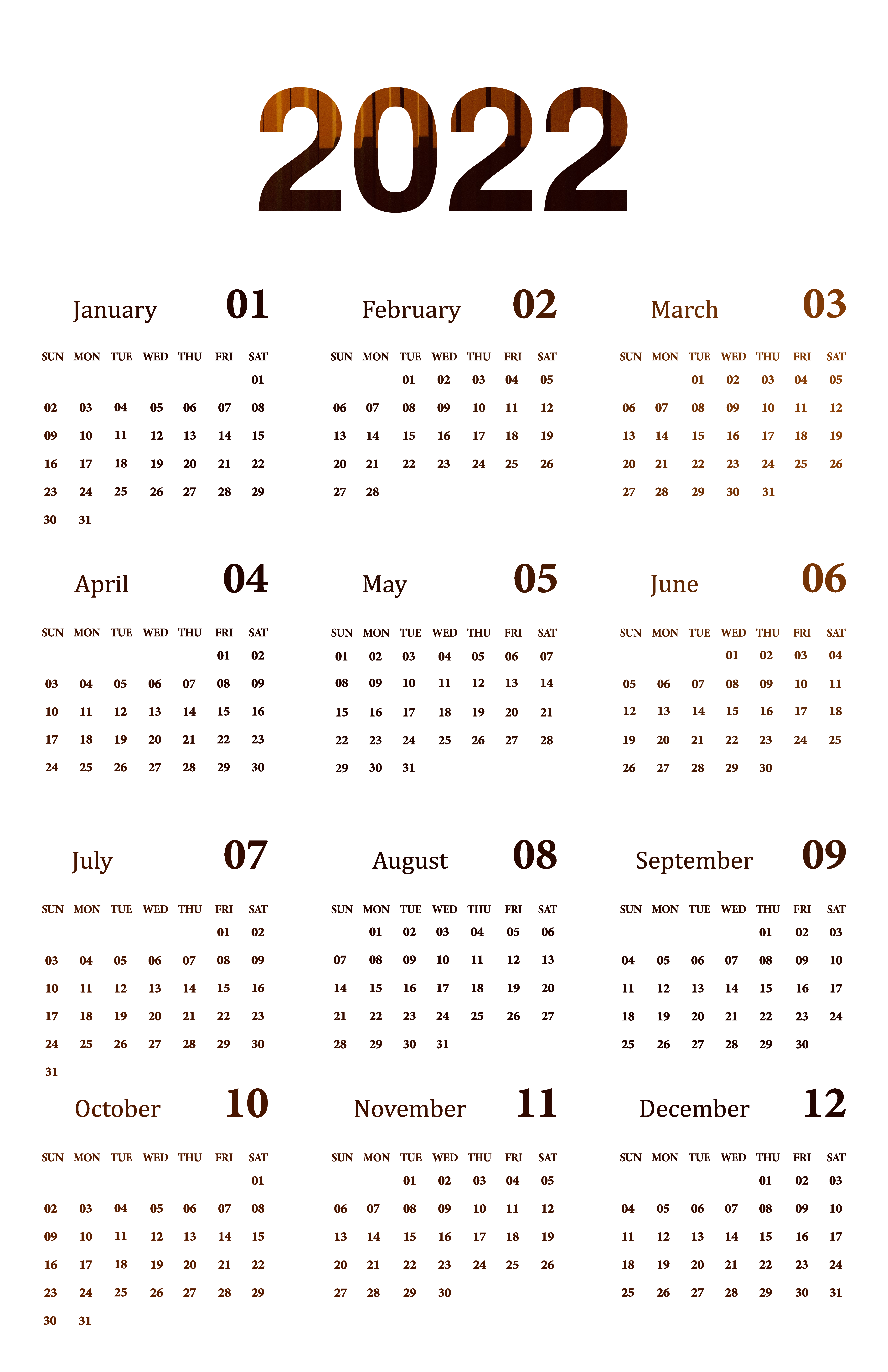 Year 2022 Calendar PNG File