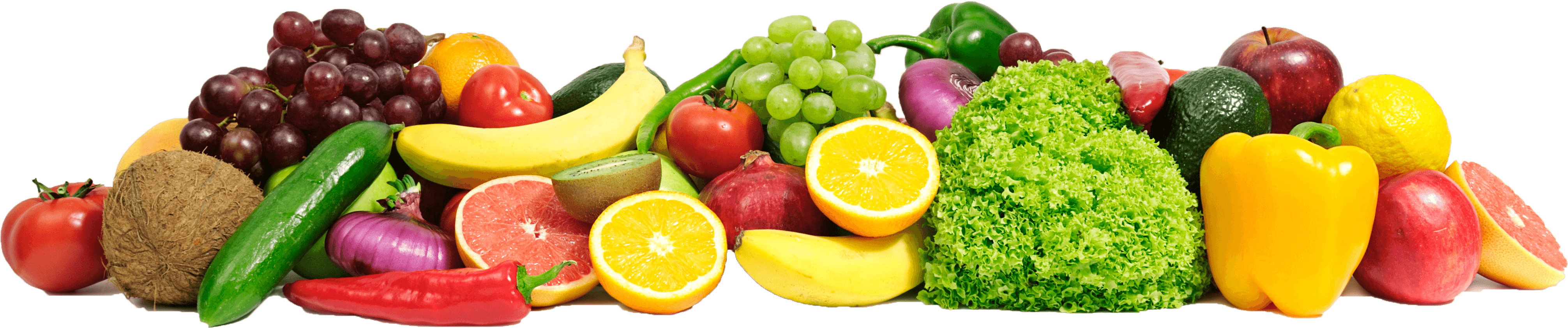 Frutas frescas e vegetais fundo transparente