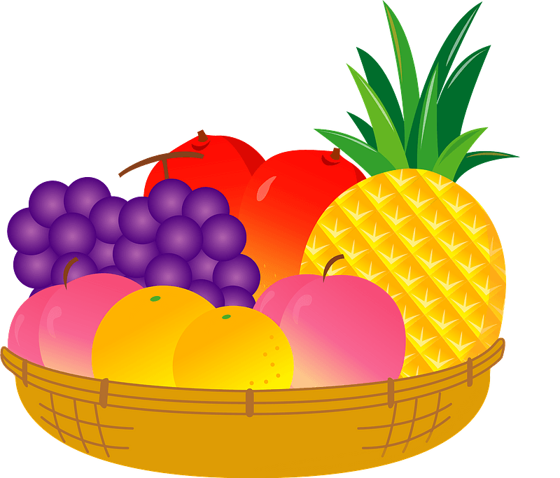 Vector Fruits Basket Transparent Background