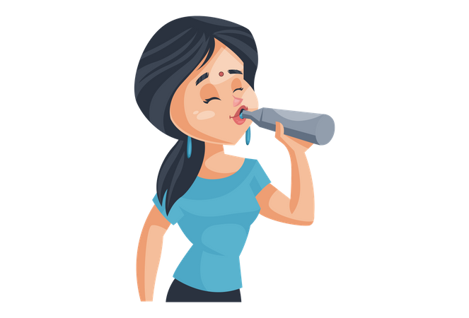 Young Girl Drinking Vector PNG Pic