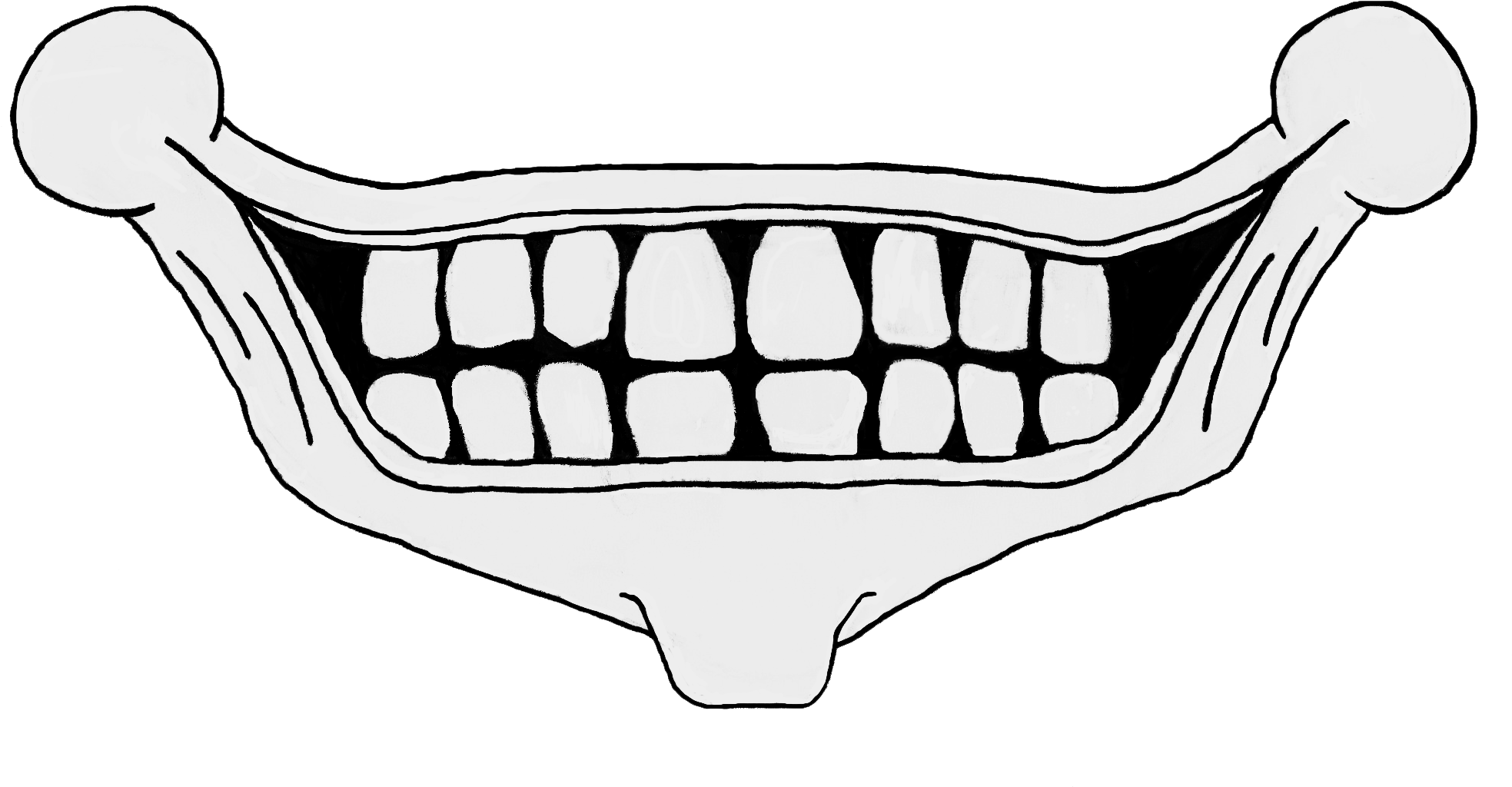 Рот скелета. Нарисованная челюсть. Зуб эскиз.