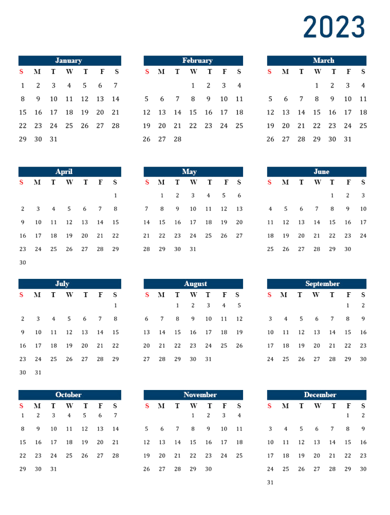 Year 2023 Calendar PNG Isolated Pic