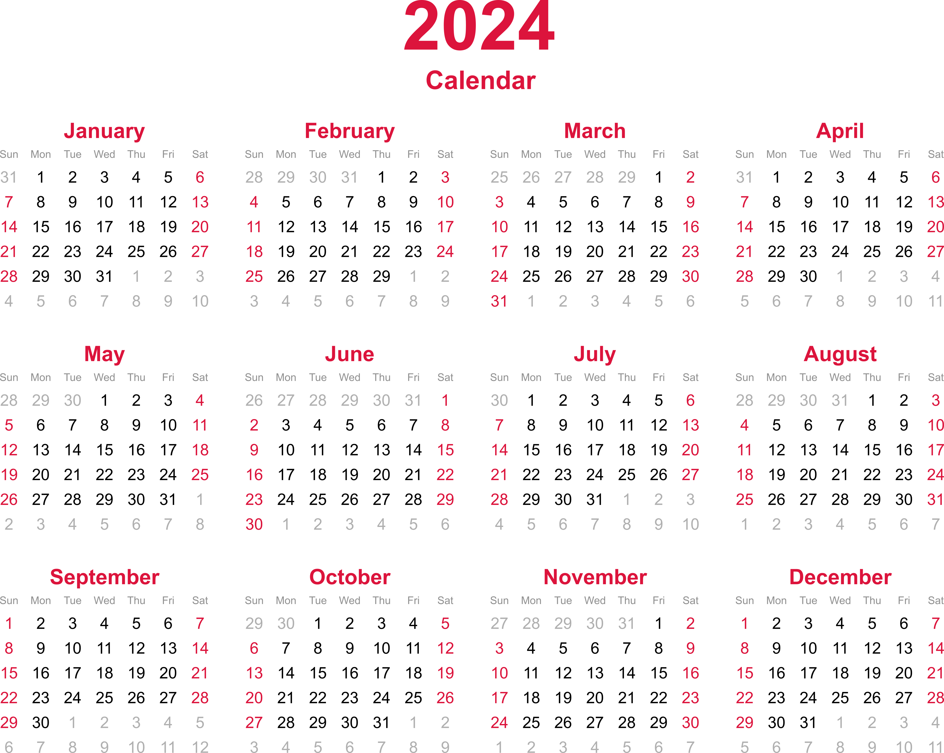 Calendar 2024 PNG Image