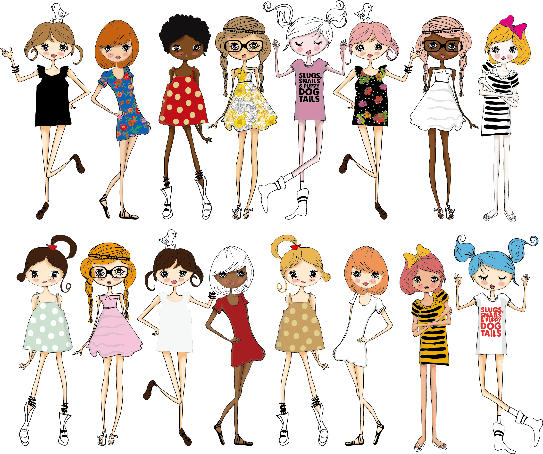 Cute Drawing Of Girls PNG Photo