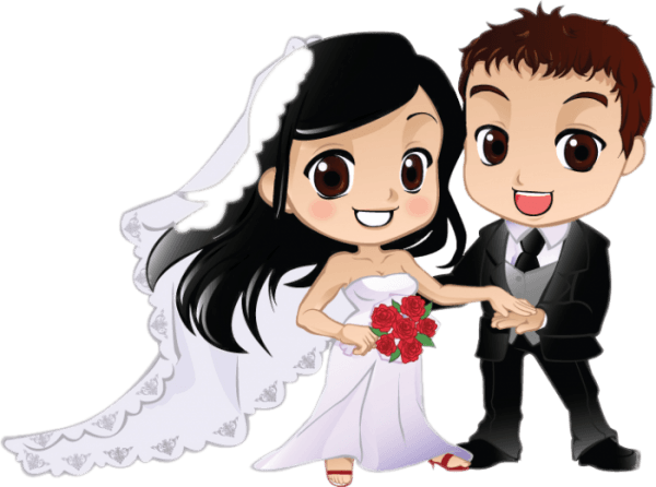Cute Wedding Couple Cartoon PNG File