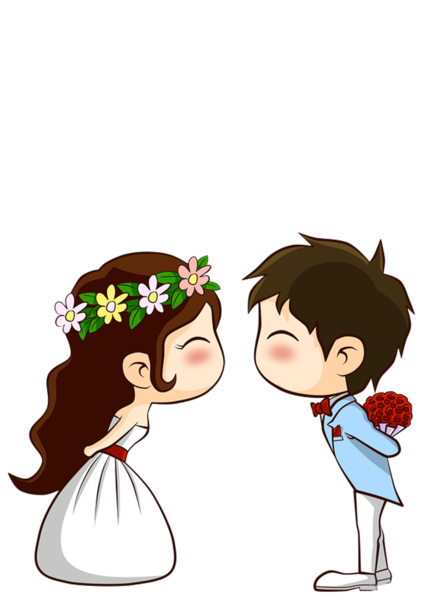 Cute Wedding Couple Cartoon PNG HD Isolated