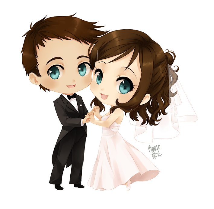 Cute Wedding Couple Cartoon PNG Isolated File