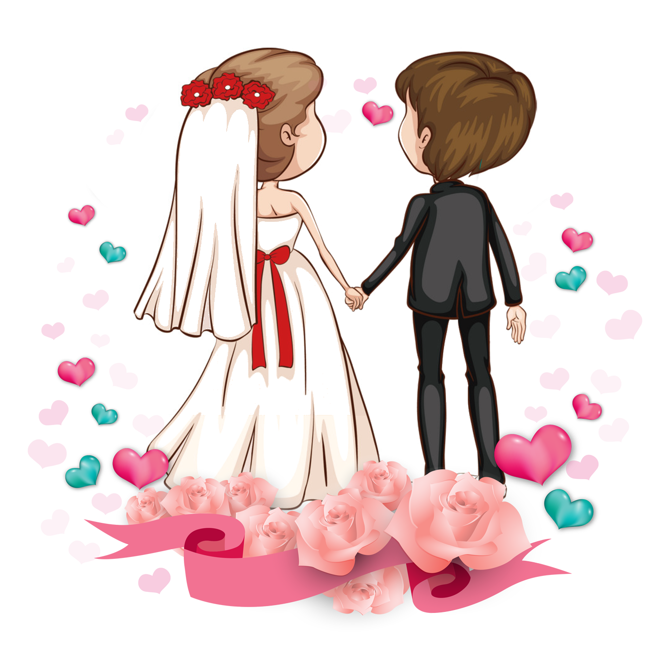 Cute Wedding Couple Cartoon PNG Isolated Pic