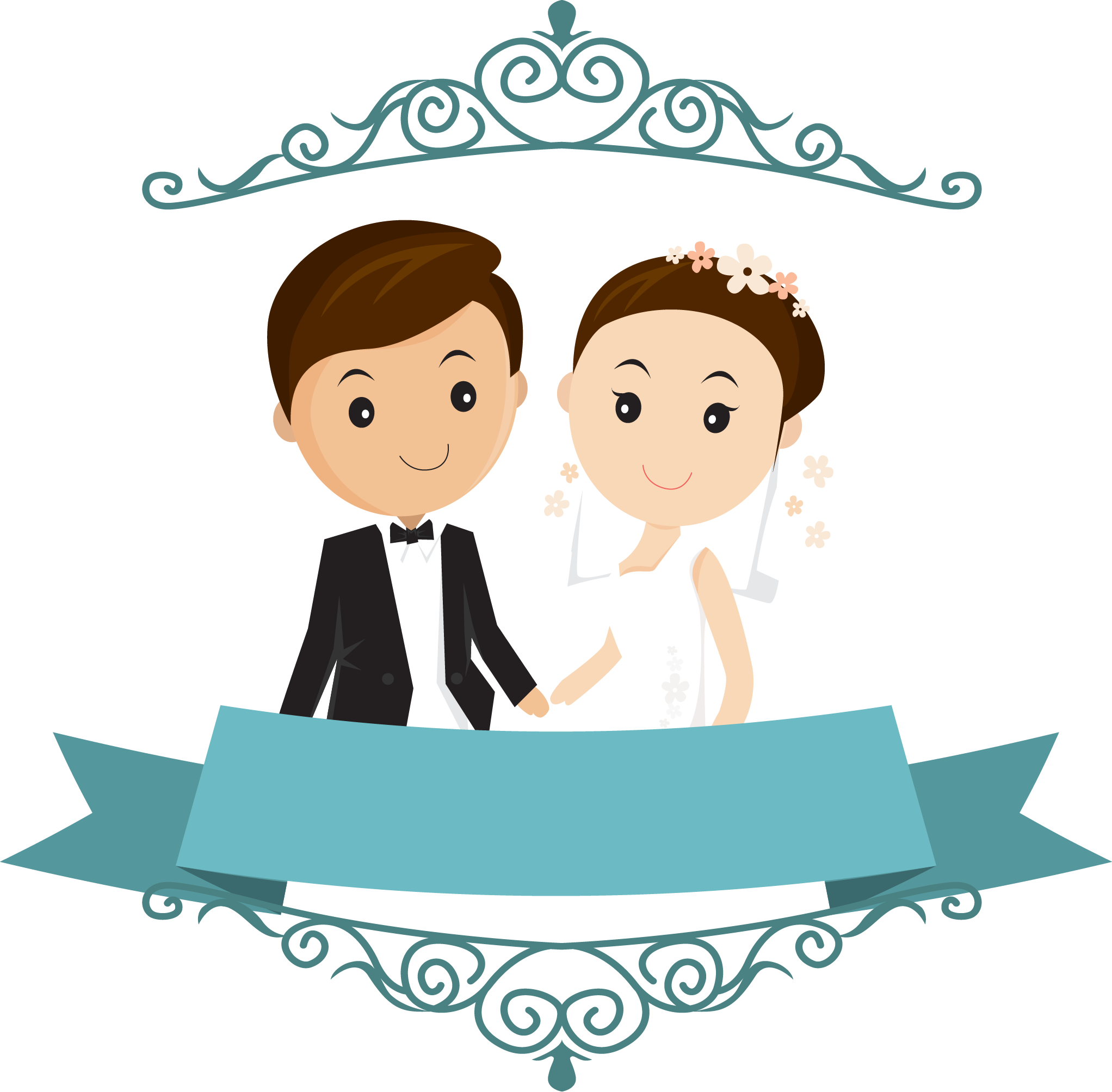 Cute Wedding Couple Cartoon PNG Transparent