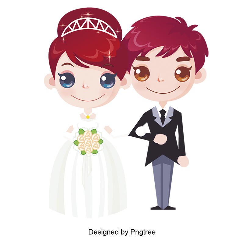 Cute Wedding Couple Cartoon Transparent PNG