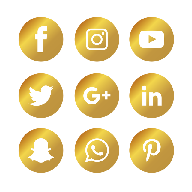 Gold Social Media Icons PNG Photos
