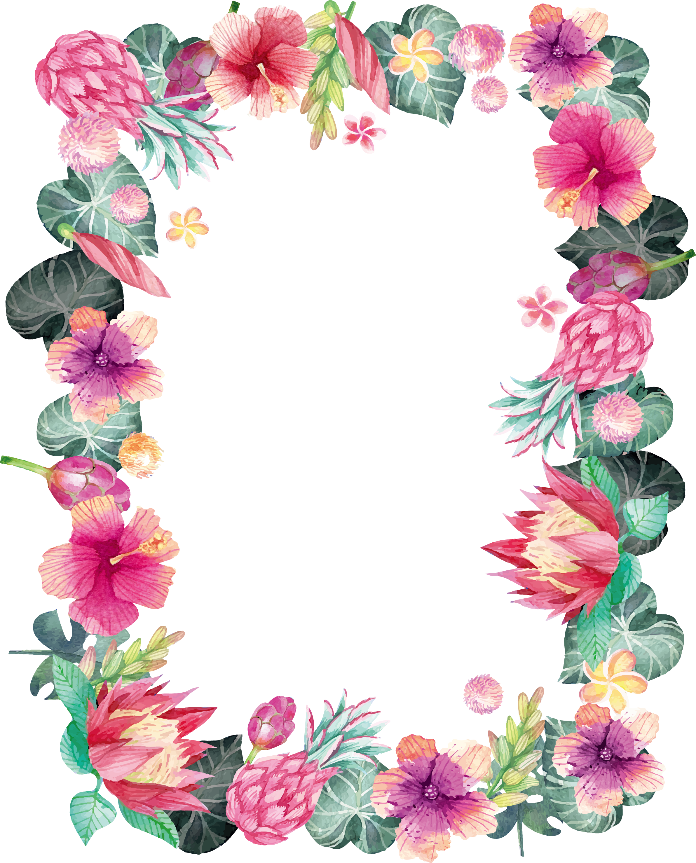 Watercolor Floral Frame PNG HD Isolated