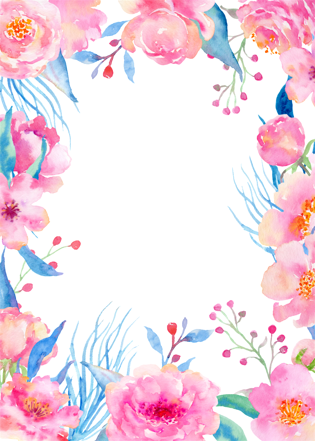 Watercolor Floral Frame PNG Isolated HD