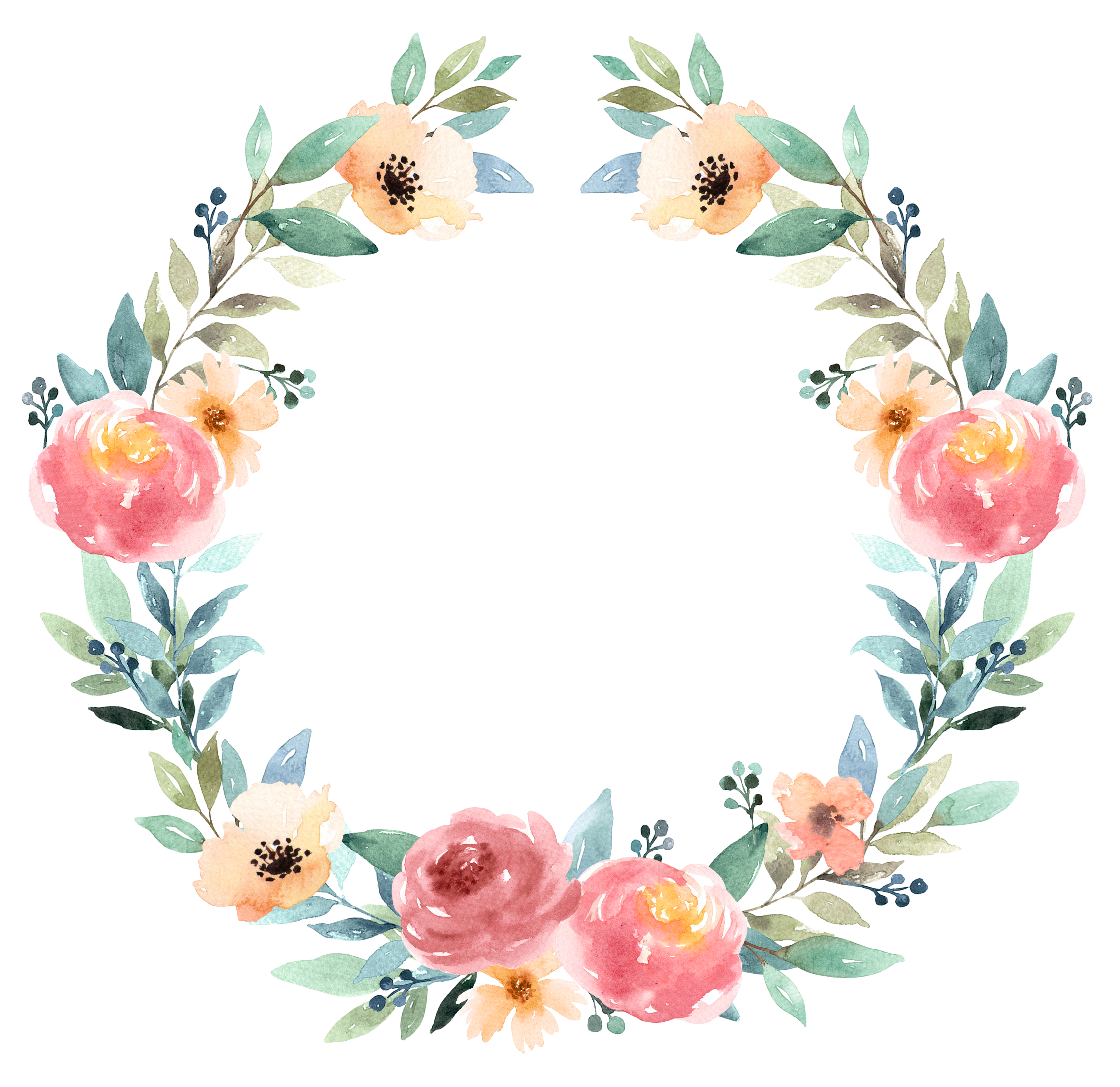 Watercolor Floral Frame PNG