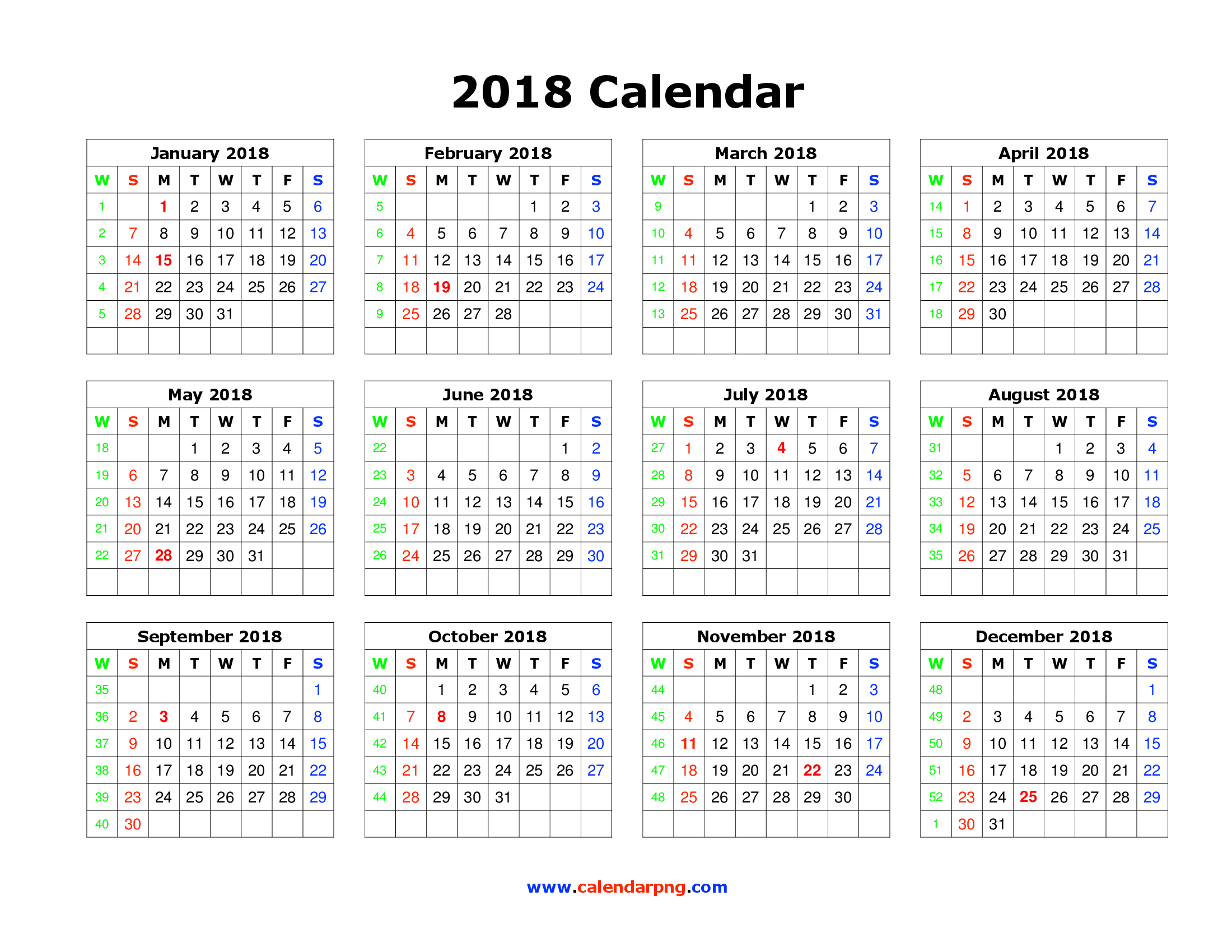 Calendar 2018 PNG Free Download