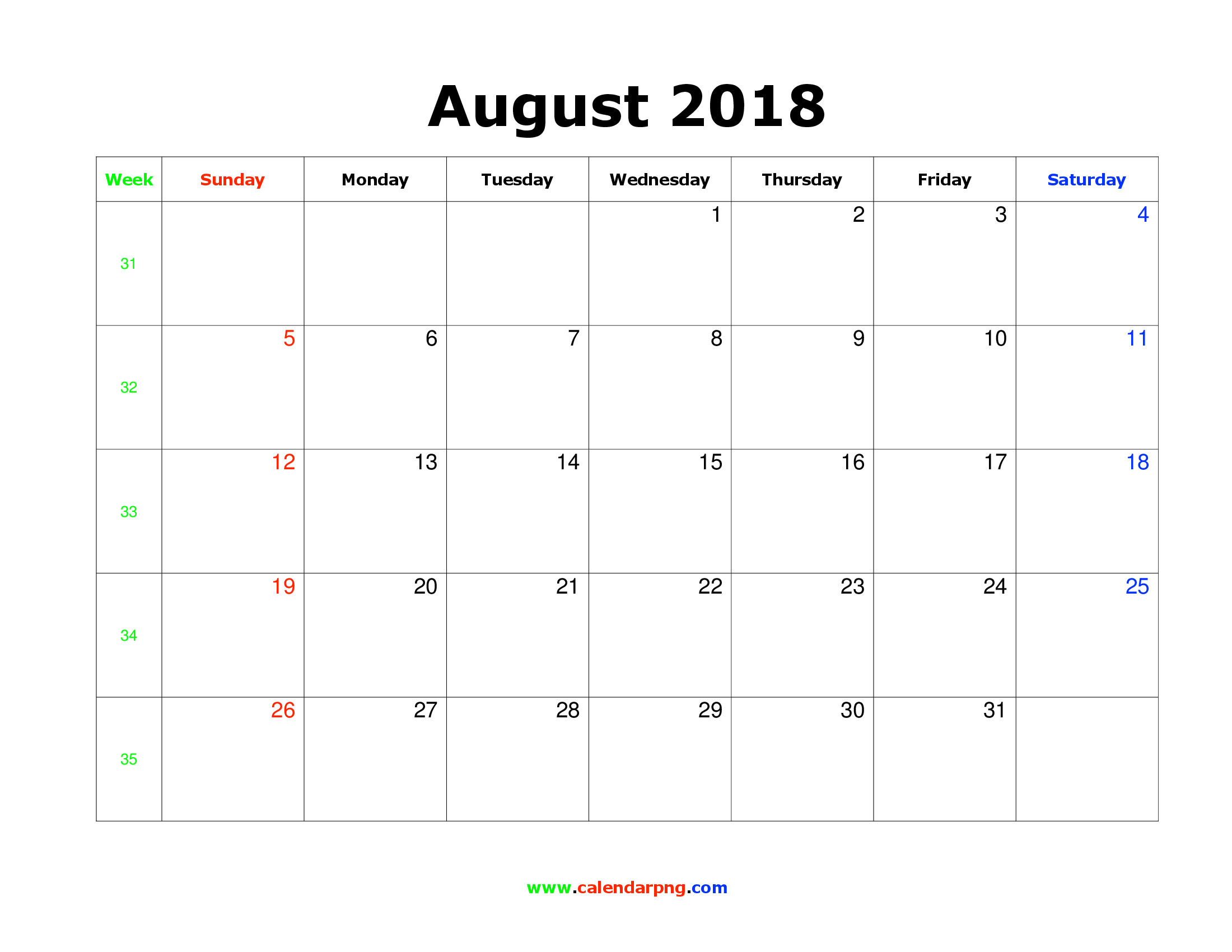 Calendar 2018 PNG Image