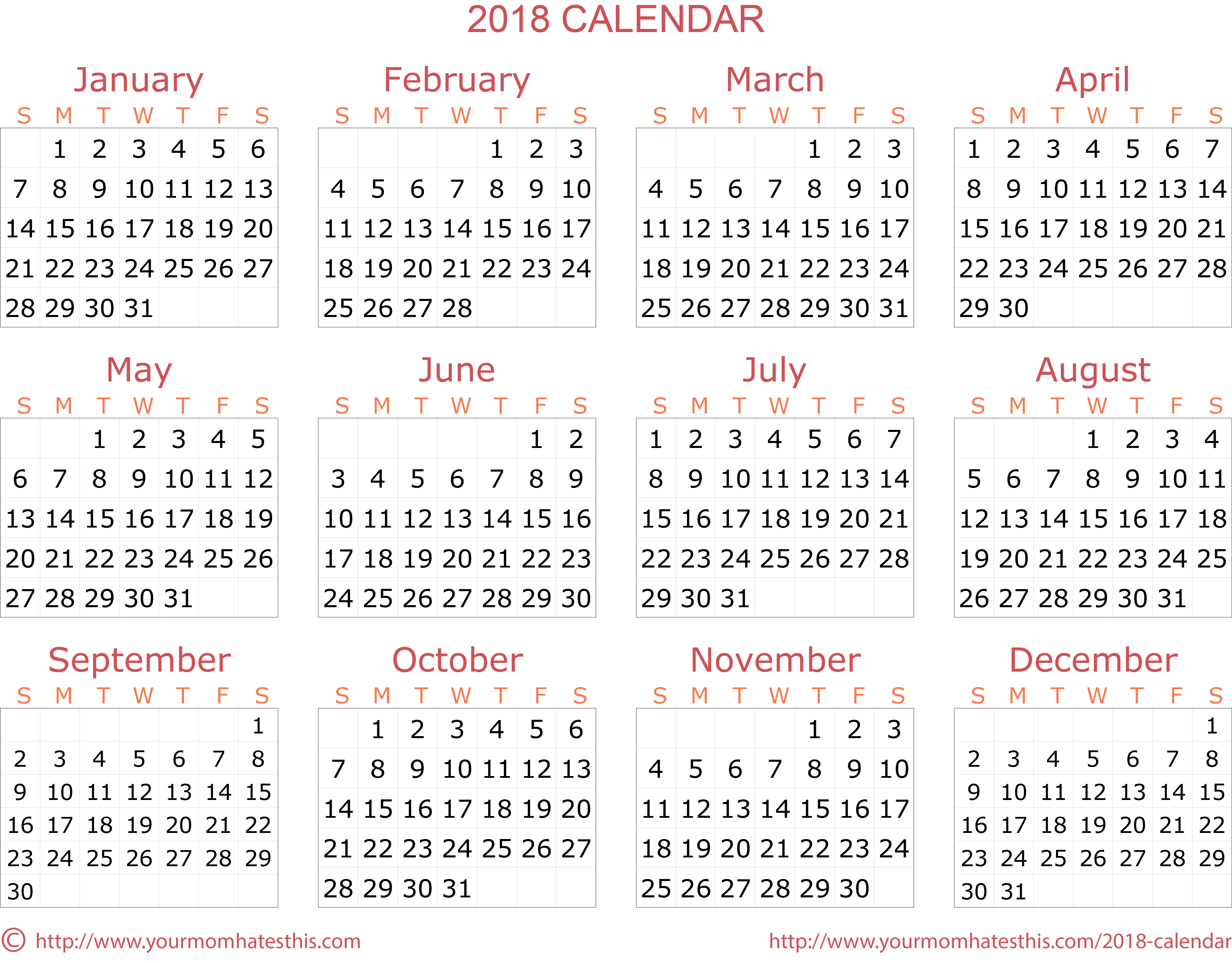 Calendar 2018 Transparent PNG