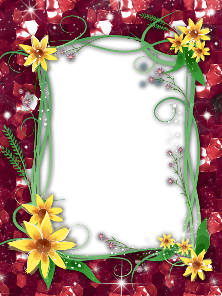 Red flower frame PNG Transparent Image