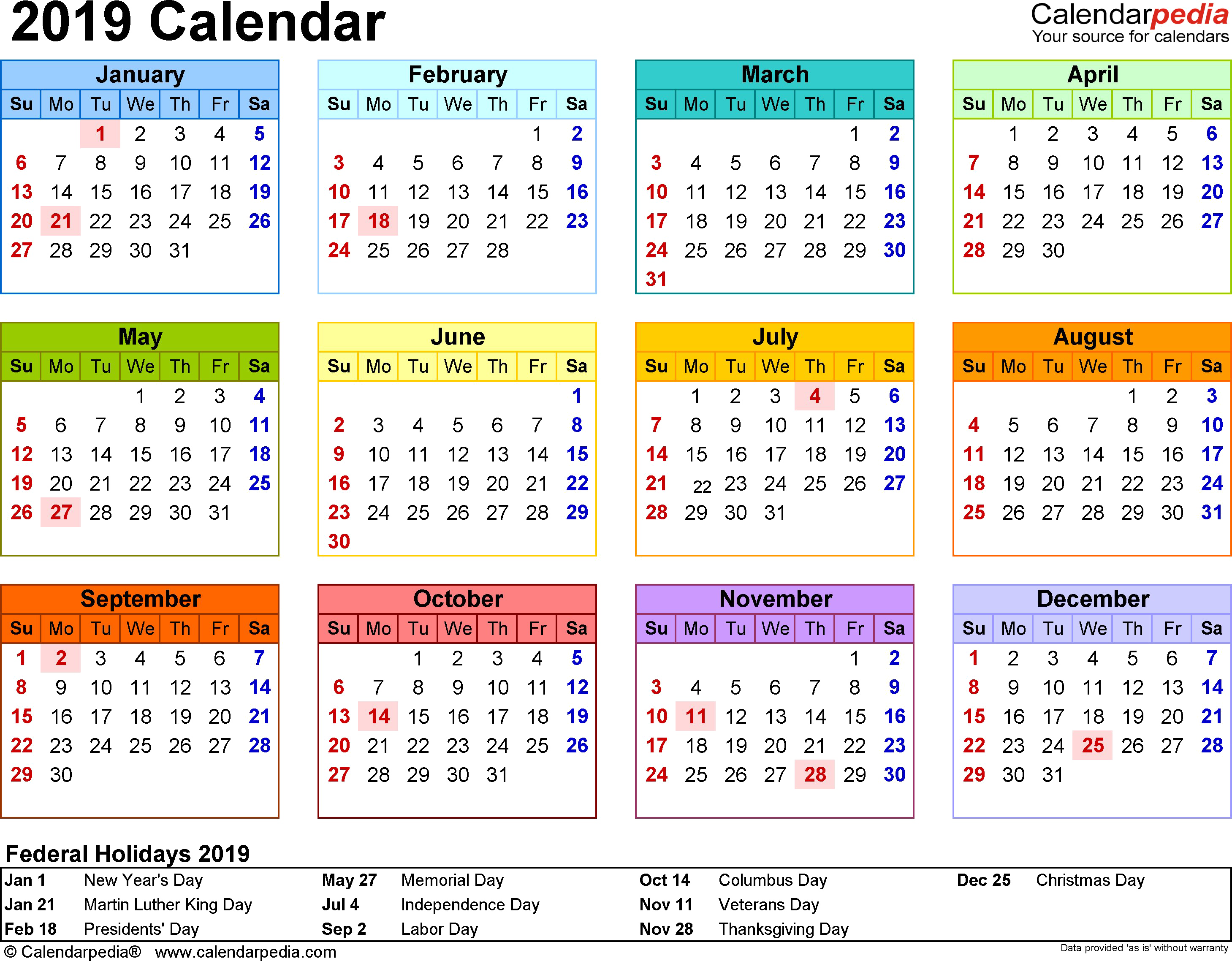 2019 Calendar PNG Transparent