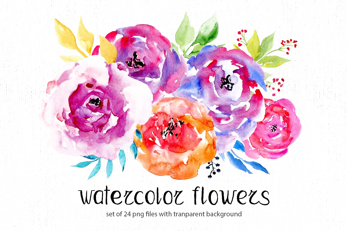 Watercolor Flowers PNG Free Image